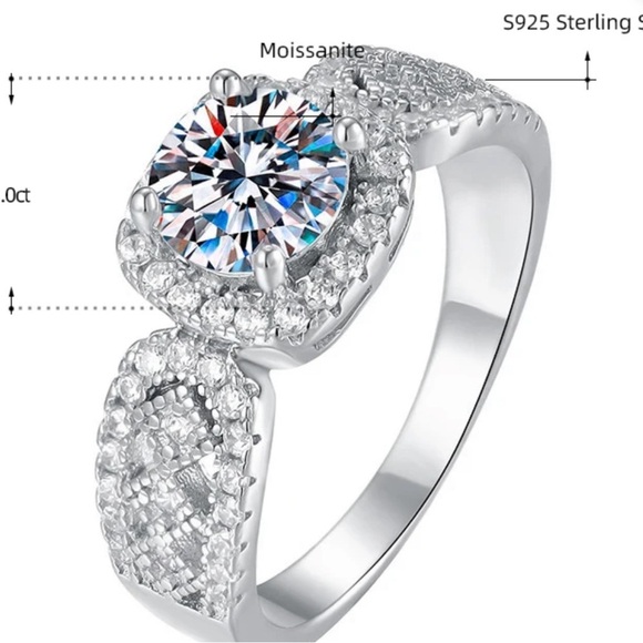 One Carat Diamond Moissanite Silver Engagement Wedding Ring - Picture 10 of 11